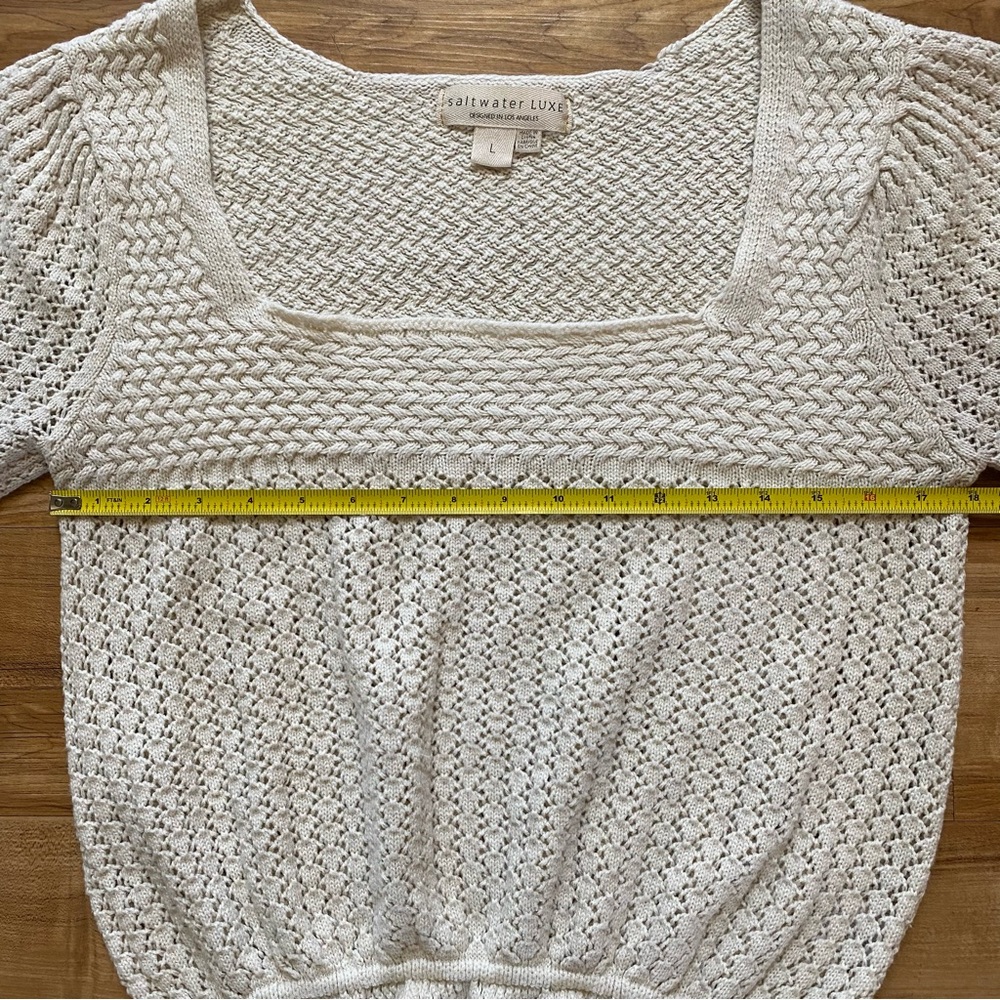 saltwater LUXE Cream Knit Square Neck Puff Sleeve Sweater Top - Picture 14 of 16
